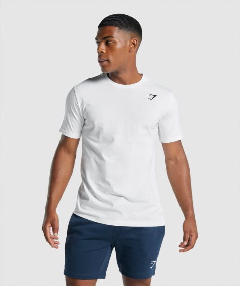 Men's Gymshark Crest T-Shirts White | NZ 6RKOWZ